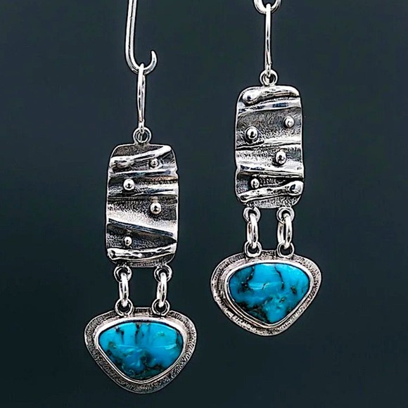 Vintage Handmade Blue Dangle Boho Earrings - Picture 1 of 3